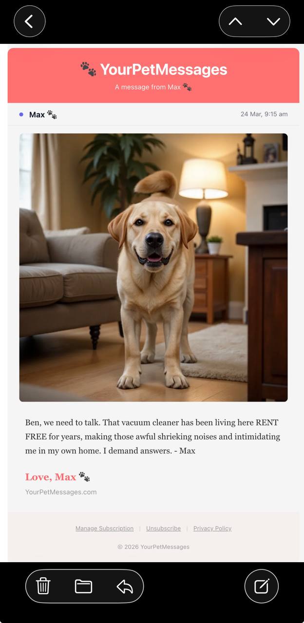 Message from Max about the vacuum cleaner